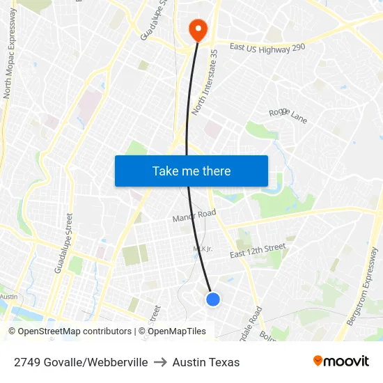 2749 Govalle/Webberville to Austin Texas map