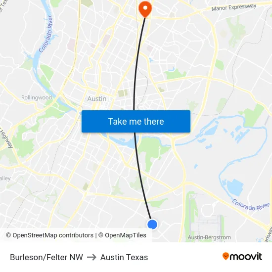 Burleson/Felter NW to Austin Texas map