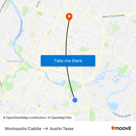 Montopolis/Caddie to Austin Texas map