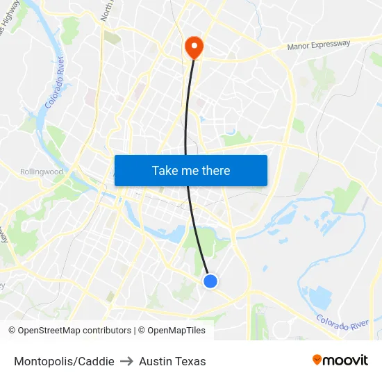 Montopolis/Caddie to Austin Texas map