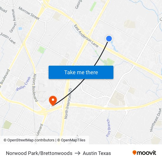 Norwood Park/Brettonwoods to Austin Texas map