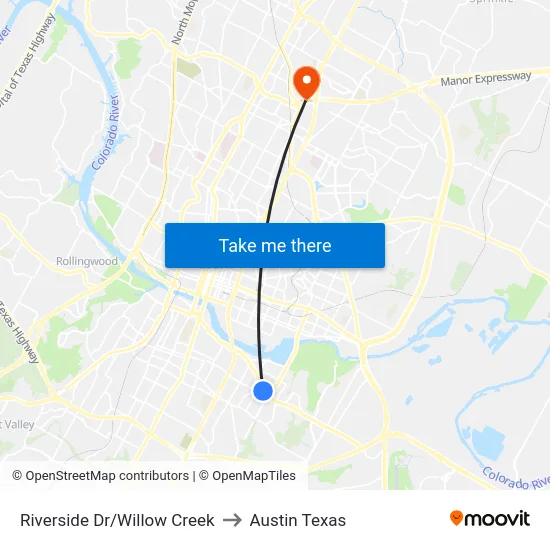 Riverside Dr/Willow Creek to Austin Texas map
