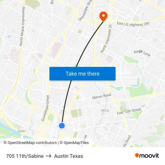 705 11th/Sabine to Austin Texas map
