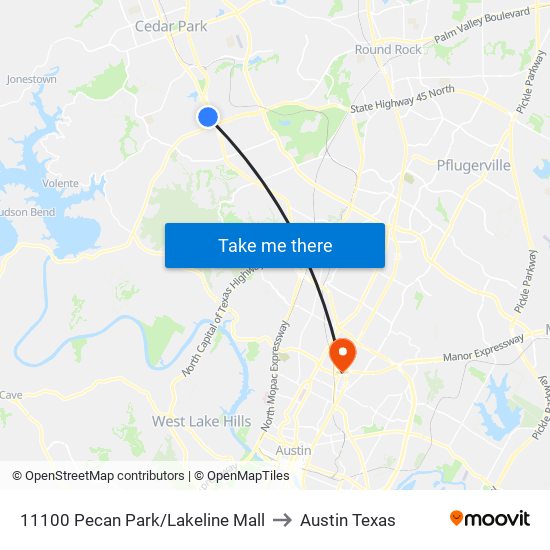 11100 Pecan Park/Lakeline Mall to Austin Texas map