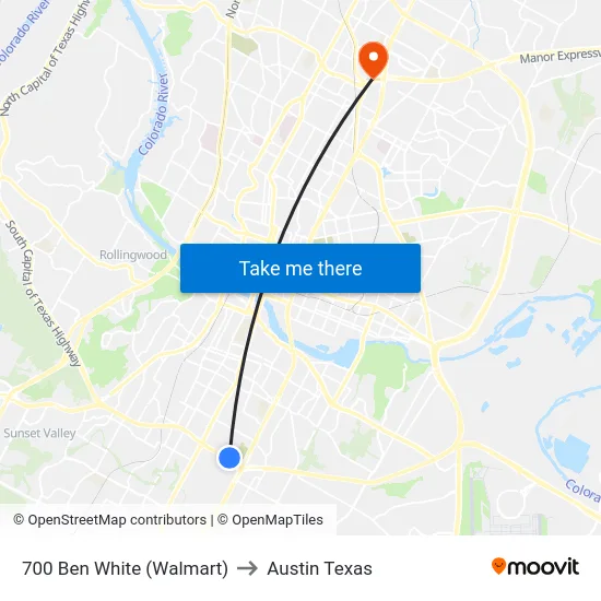 700 Ben White (Walmart) to Austin Texas map