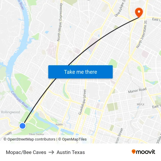 Mopac/Bee Caves to Austin Texas map