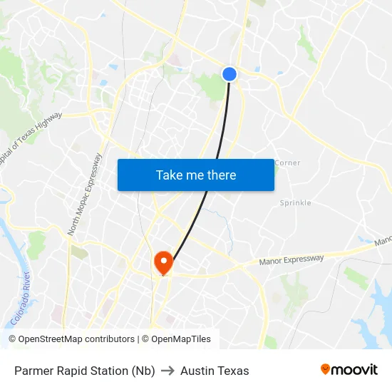 Parmer Rapid  Station (Nb) to Austin Texas map