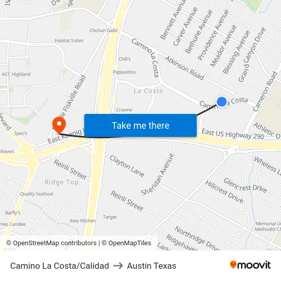 Camino La Costa/Calidad to Austin Texas map
