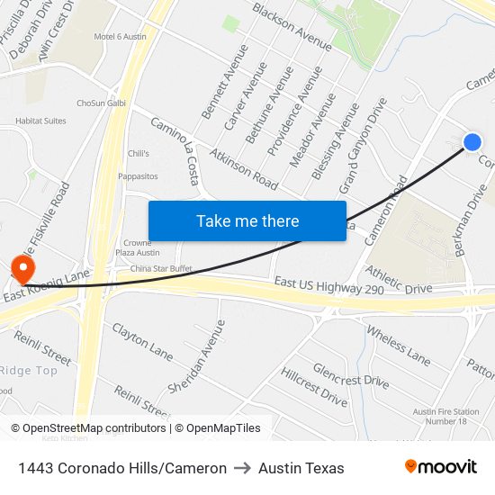 1443 Coronado Hills/Cameron to Austin Texas map