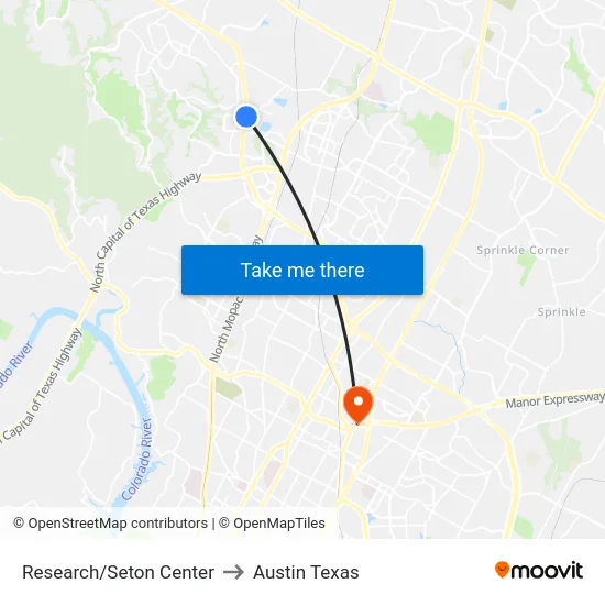 Research/Seton Center to Austin Texas map