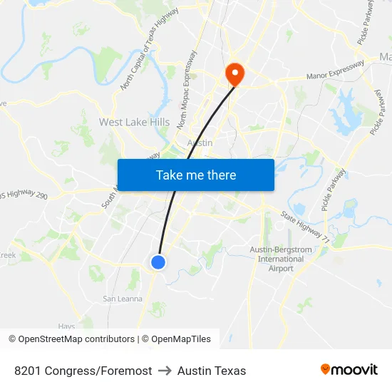 8201 Congress/Foremost to Austin Texas map