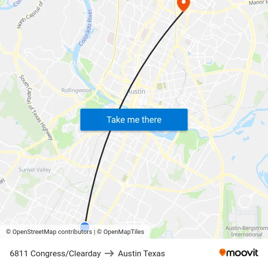 6811 Congress/Clearday to Austin Texas map