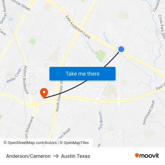 Anderson/Cameron to Austin Texas map