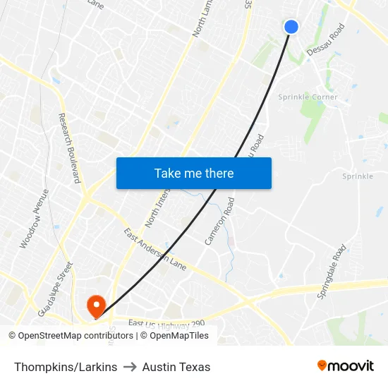 Thompkins/Larkins to Austin Texas map