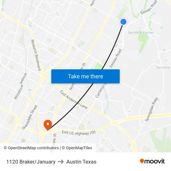 1120 Braker/January to Austin Texas map