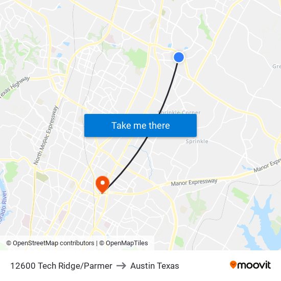 12600 Tech Ridge/Parmer to Austin Texas map