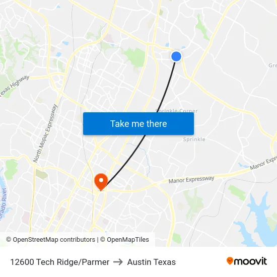 12600 Tech Ridge/Parmer to Austin Texas map