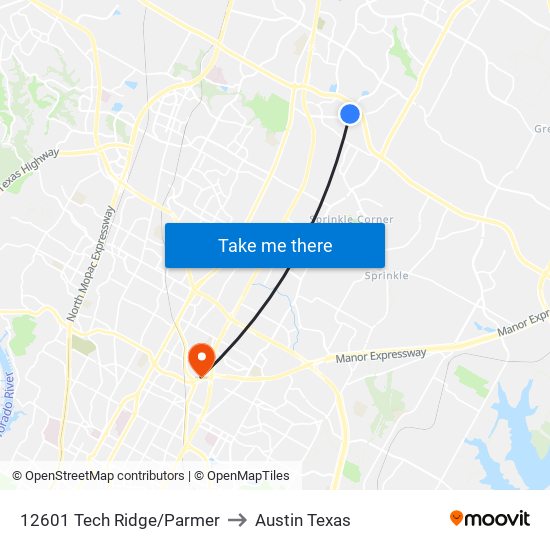 12601 Tech Ridge/Parmer to Austin Texas map