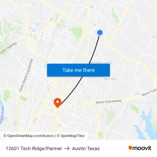 12601 Tech Ridge/Parmer to Austin Texas map