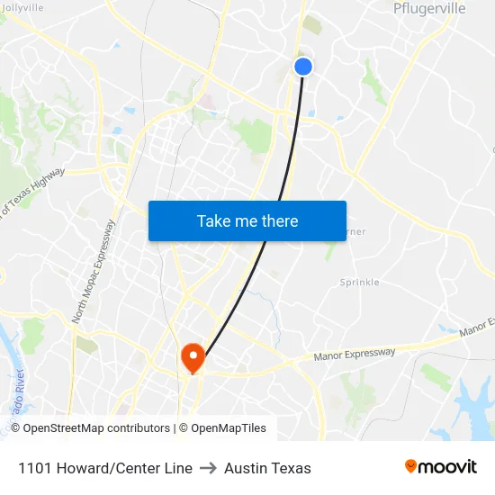 1101 Howard/Center Line to Austin Texas map