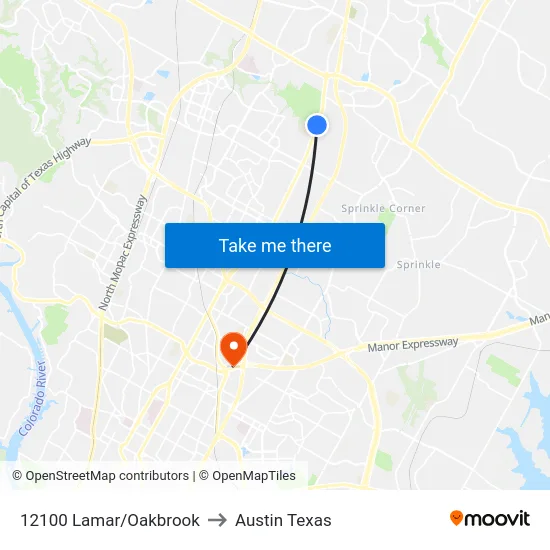 12100 Lamar/Oakbrook to Austin Texas map
