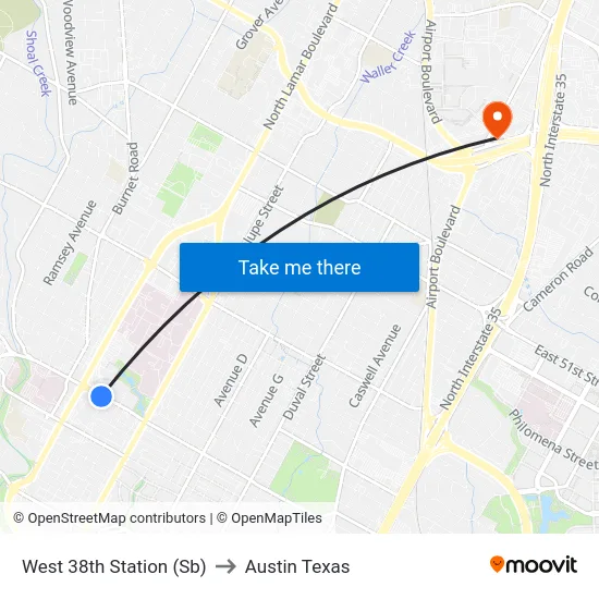 West 38th Station (Sb) to Austin Texas map