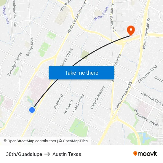 38th/Guadalupe to Austin Texas map