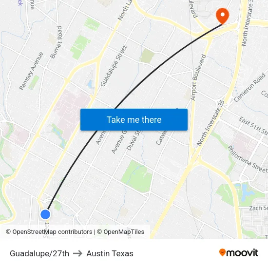 Guadalupe/27th to Austin Texas map