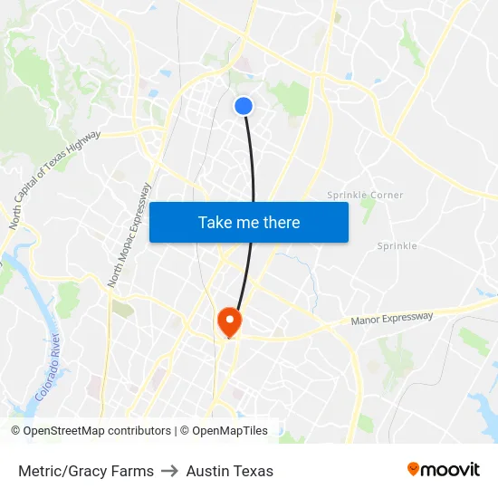 Metric/Gracy Farms to Austin Texas map