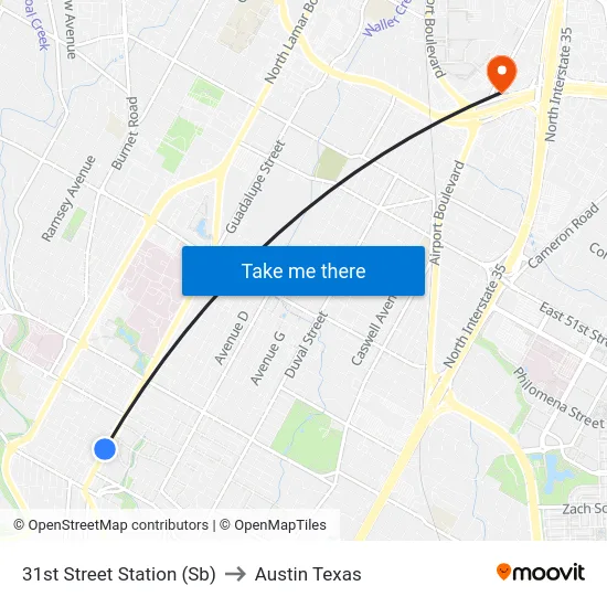 31st Street Station (Sb) to Austin Texas map
