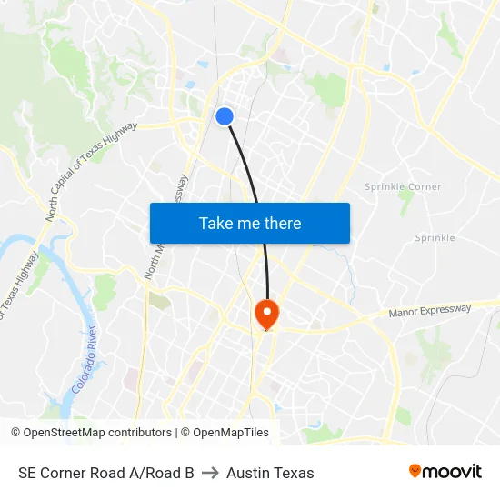 SE Corner Road A/Road B to Austin Texas map