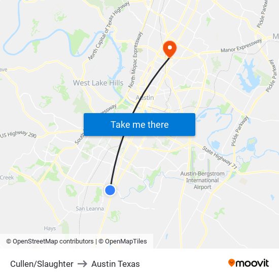 Cullen/Slaughter to Austin Texas map