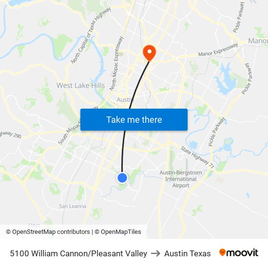 5100 William Cannon/Pleasant Valley to Austin Texas map