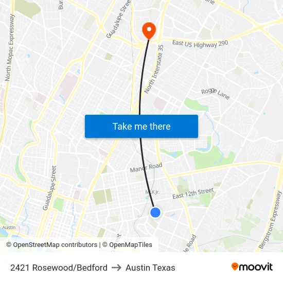 2421 Rosewood/Bedford to Austin Texas map