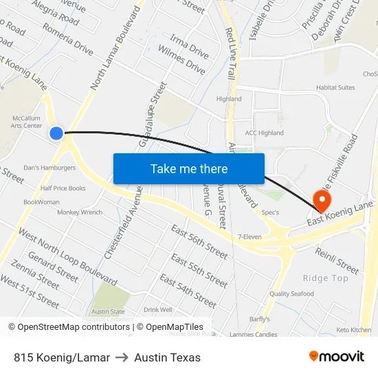 815 Koenig/Lamar to Austin Texas map