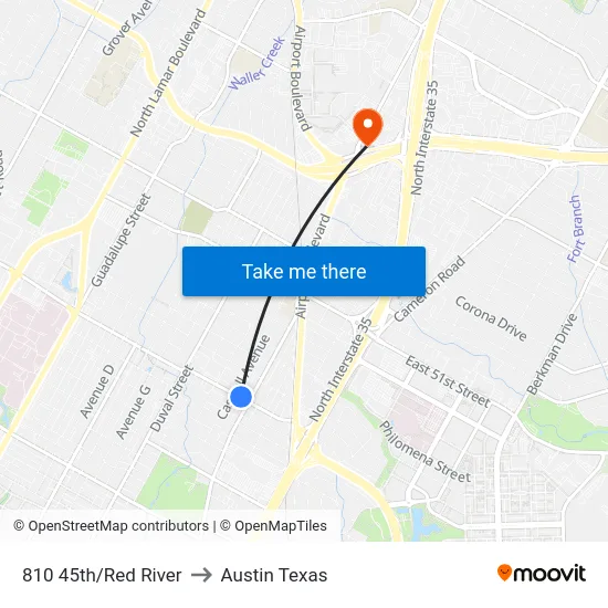 810 45th/Red River to Austin Texas map
