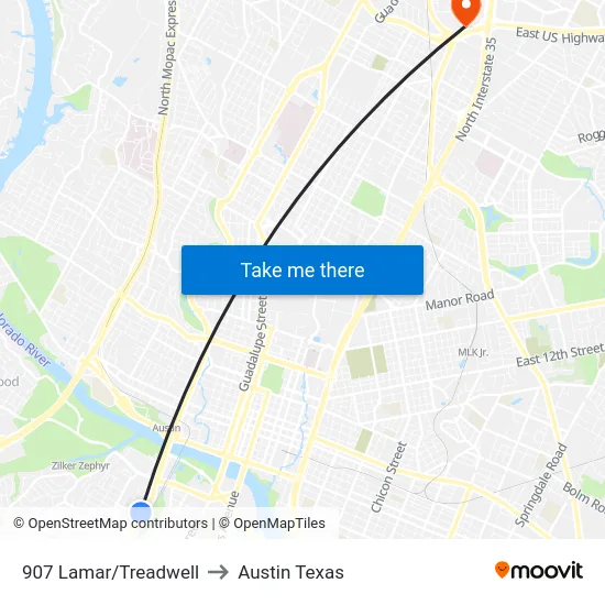 907 Lamar/Treadwell to Austin Texas map