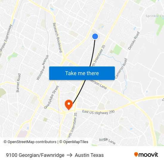 9100 Georgian/Fawnridge to Austin Texas map