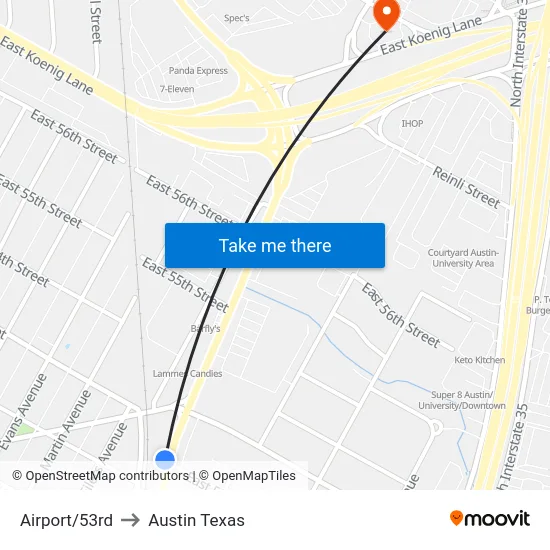 Airport/53rd to Austin Texas map
