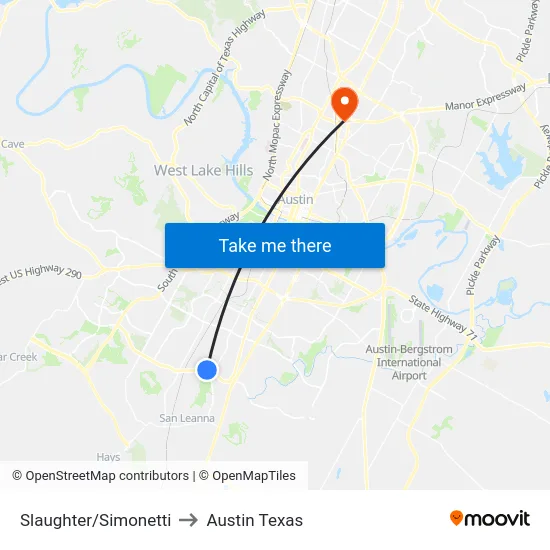 Slaughter/Simonetti to Austin Texas map