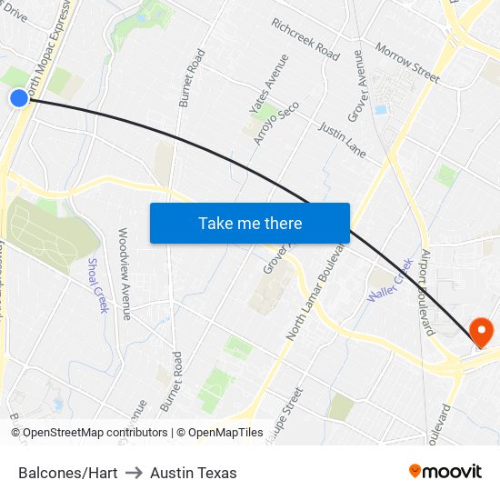 Balcones/Hart to Austin Texas map