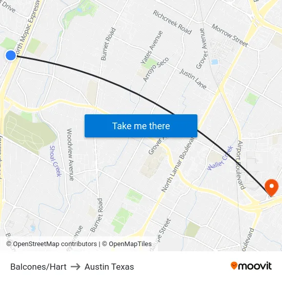 Balcones/Hart to Austin Texas map