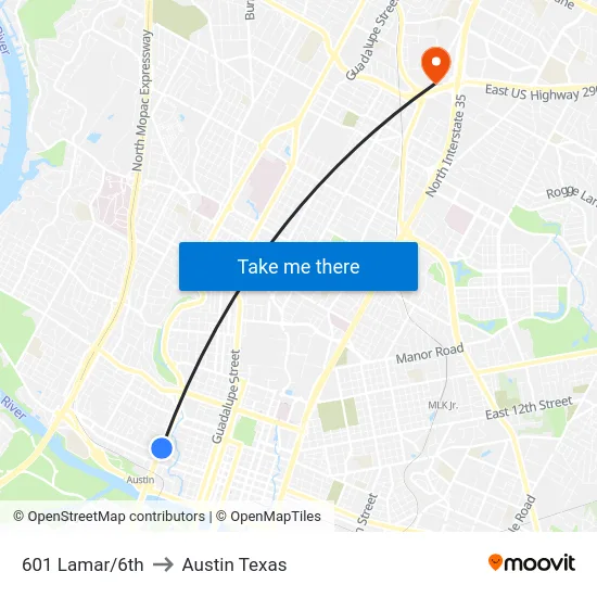 601 Lamar/6th to Austin Texas map