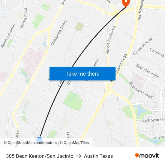 305 Dean Keeton/San Jacinto to Austin Texas map