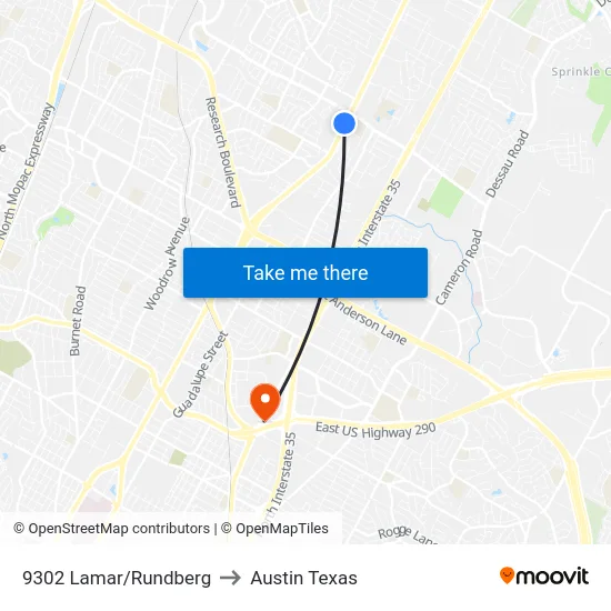 9302 Lamar/Rundberg to Austin Texas map