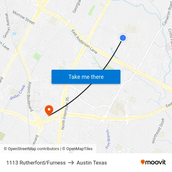 1113 Rutherford/Furness to Austin Texas map