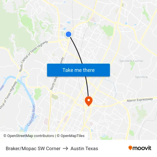 Braker/Mopac SW Corner to Austin Texas map