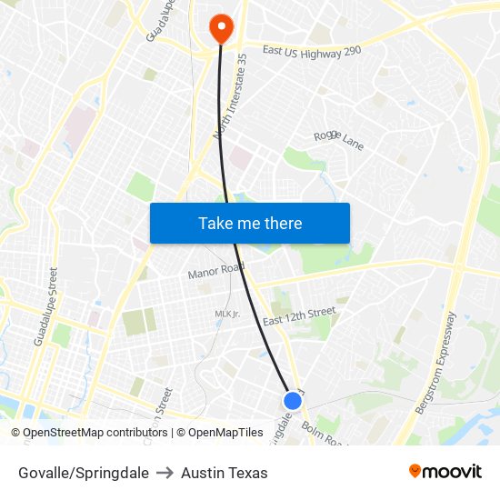 Govalle/Springdale to Austin Texas map