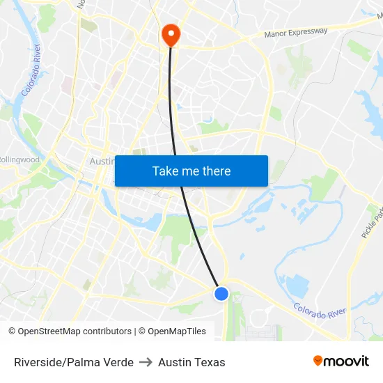 Riverside/Palma Verde to Austin Texas map