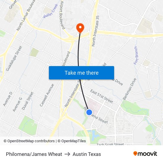 Philomena/James Wheat to Austin Texas map